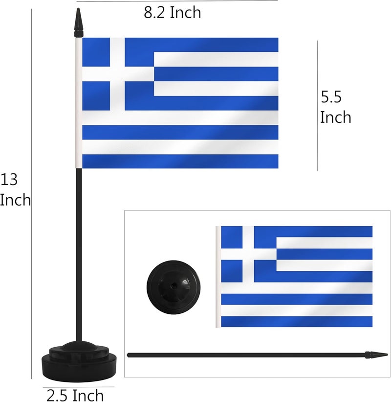 Yamiuo 2 Pack Greece Desk Flag Set, Greek Desktop Small Miniature Table Office Flag with 12" Black Pole and Black Base, Offices, Classroom, Home, Festival Decoration (Greece) - Image 2